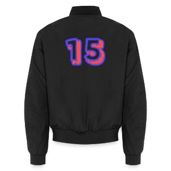 15. 15 YEARS. 15th ANNIVERSARY. 15 YEAR ANNIVERSARY. - Unisex Bomber Jacket - black - Back - AI Model Male 185 light (185cm)