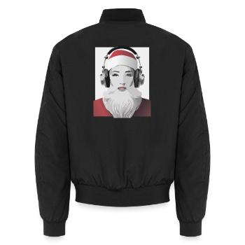 Weihnachtliche Beats - Frau im Weihnachtsmann-Look - Unisex Bomberjacke - Schwarz - Hinten - AI Model Male 185 light (185cm)