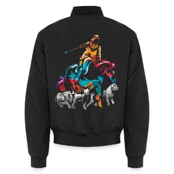 Furchtlose Schleppjagd Reiterin - Unisex Bomberjacke - Schwarz - Hinten - AI Model Male 185 light (185cm)