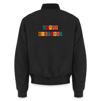 ALLES GUTE ZUM GEBURTSTAG. ALLES GUTE ZUM GEBURTSTAG. JAHRESTAG. - Unisex Bomberjacke - Schwarz - Hinten - AI Model Male 185 light (185cm)