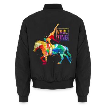 Schwungvolle Voltigierakrobatin Pferd - Unisex Bomberjacke - Schwarz - Hinten - AI Model Male 185 light (185cm)