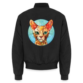 Rote Devon Rex Katze bunte Aquarell-Illustration - Unisex Bomberjacke - Schwarz - Hinten - AI Model Male 185 light (185cm)