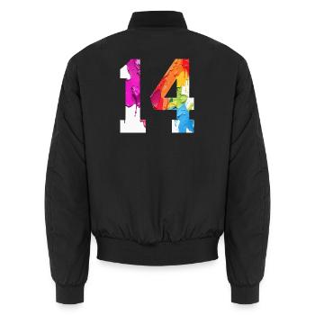 COLORED NUMBER 14 COLORFUL 14TH BIRTHDAY - Unisex Bomber Jacket - black - Back - AI Model Male 185 light (185cm)