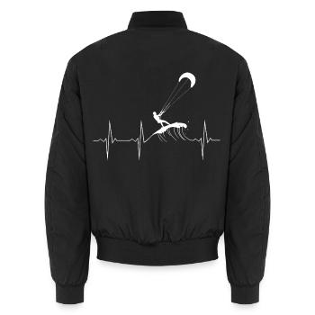 Kitesurfen Herzschlag - Weiße Linie mit Kiter - Unisex Bomberjacke - Schwarz - Hinten - AI Model Male 185 light (185cm)