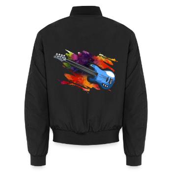 Druckvoller Bassgitarre Saitenspiel - Unisex Bomberjacke - Schwarz - Hinten - AI Model Male 185 light (185cm)