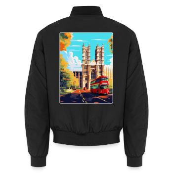 Westminster Abbey London England Uk Travel Poster - Unisex Bomber Jacket - black - Back - AI Model Male 185 light (185cm)