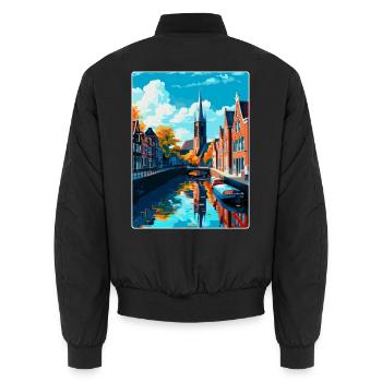 Delft Niederlande Vintage Reiseplakat Souvenir - Unisex Bomberjacke - Schwarz - Hinten - AI Model Male 185 light (185cm)