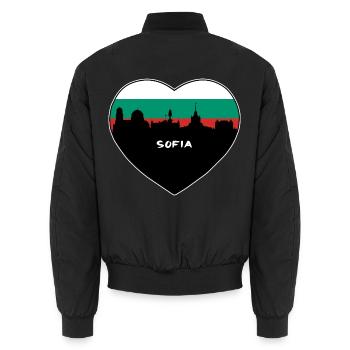 Sofia Bulgarien Flagge Skyline Reise Souvenir - Unisex Bomberjacke - Schwarz - Hinten - AI Model Male 185 light (185cm)
