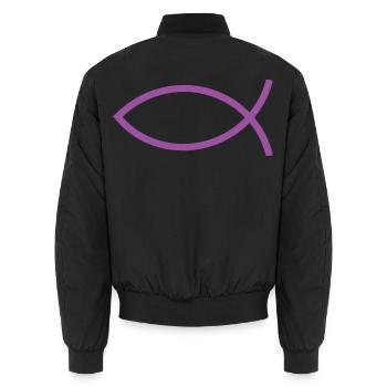  Jesusfisch violett Ichthys Jesus Fisch  - Unisex Bomberjacke - Schwarz - Hinten - AI Model Male 185 light (185cm)