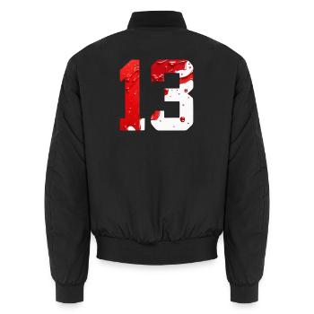 NO. 13 NUMBER 13 RED WHITE 13TH BIRTHDAY - Unisex Bomber Jacket - black - Back - AI Model Male 185 light (185cm)