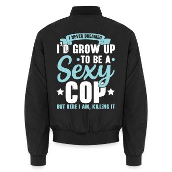 Ein sexy Polizist Polizeibeamter Strafverfolgungsb - Unisex Bomberjacke - Schwarz - Hinten - AI Model Male 185 light (185cm)