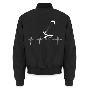 Kiteboarding Heartbeat - Linie mit Kitesurferin - Unisex Bomberjacke - Schwarz - Hinten - AI Model Male 185 light (185cm)