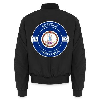 Suffolk Virginia Flagge USA Reise Souvenir Abzeichen - Unisex Bomberjacke - Schwarz - Hinten - AI Model Male 185 light (185cm)
