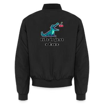 Life is Just a Game Retro Pixel Art Design - Unisex Bomber Jacket - black - Back - AI Model Male 185 light (185cm)