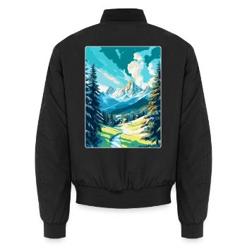 St. Moritz Schweiz Vintage Reiseplakat WPA - Unisex Bomberjacke - Schwarz - Hinten - AI Model Male 185 light (185cm)