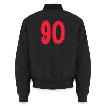 90. 90 YEARS. 90th ANNIVERSARY. 90 YEARS ANNIVERSARY. - Unisex Bomber Jacket - black - Back - AI Model Male 185 light (185cm)