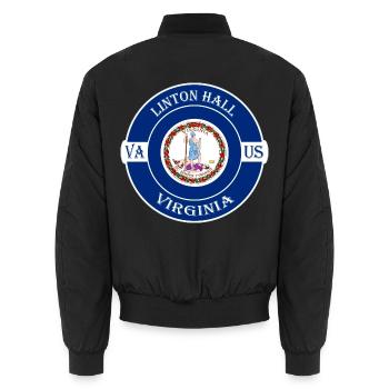 Linton Hall Virginia Flagge USA Souvenir Abzeichen - Unisex Bomberjacke - Schwarz - Hinten - AI Model Male 185 light (185cm)