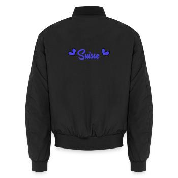 SWITZERLAND. COUNTRY. GENEVA. HUMOR. COUNTRY - Unisex Bomber Jacket - black - Back - AI Model Male 185 light (185cm)