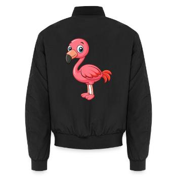 Flamant rose mignon mascotte personnage de dessin animé kawaii - Bomber unisexe - noir - Dos - AI Model Male 185 light (185cm)