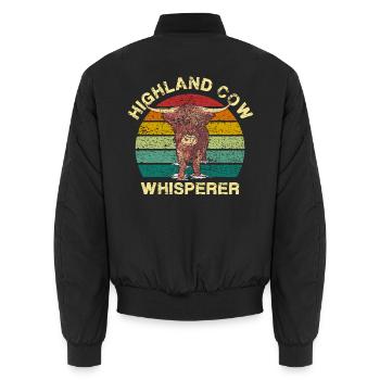Schottisches Hochlandrind - Unisex Bomberjacke - Schwarz - Hinten - AI Model Male 185 light (185cm)
