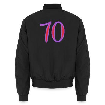 70. 70 JAHRE. 70-JÄHRIGES JUBILÄUM. 70-JÄHRIGES JUBILÄUM. - Unisex Bomberjacke - Schwarz - Hinten - AI Model Male 185 light (185cm)