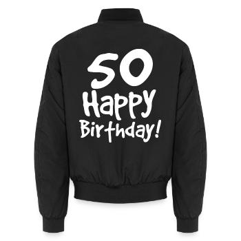 50 Geburtstag Handlettering - Unisex Bomberjacke - Schwarz - Hinten - AI Model Male 185 light (185cm)