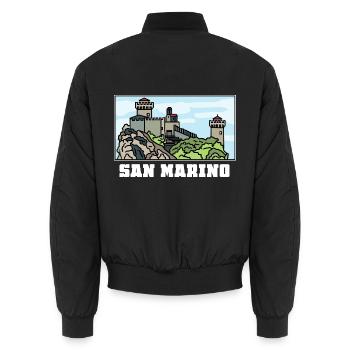 Winzige San Marino Festungsstadt - Unisex Bomberjacke - Schwarz - Hinten - AI Model Male 185 light (185cm)