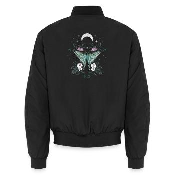 Schmetterling grün in der Nacht - Unisex Bomberjacke - Schwarz - Hinten - AI Model Male 185 light (185cm)