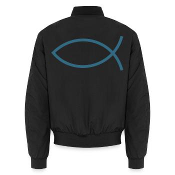 Blauer Jesusfisch Ichthys Jesus Fisch  - Unisex Bomberjacke - Schwarz - Hinten - AI Model Male 185 light (185cm)