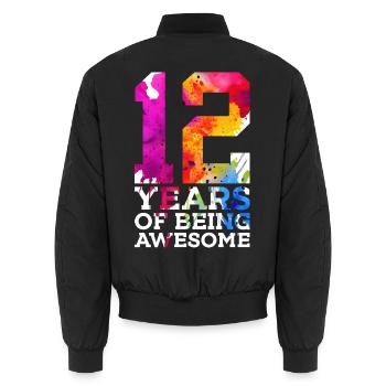 12 YEARS OF BEING AWESOME 12TH BIRTHDAY - Unisex Bomber Jacket - black - Back - AI Model Male 185 light (185cm)