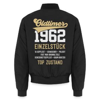 64. GEBURTSTAG OLDTIMER 1962 - Unisex Bomberjacke - Schwarz - Hinten - AI Model Male 185 light (185cm)
