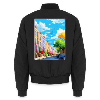 Notting Hill London England Vereinigtes Königreich Reiseposter WPA - Unisex Bomberjacke - Schwarz - Hinten - AI Model Male 185 light (185cm)