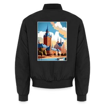 Halmstad Schweden Vintage Reiseposter WPA Souvenir - Unisex Bomberjacke - Schwarz - Hinten - AI Model Male 185 light (185cm)