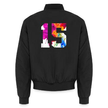 NUMMER 15 JAHRE ALT 15. GEBURTSTAG - Unisex Bomberjacke - Schwarz - Hinten - AI Model Male 185 light (185cm)