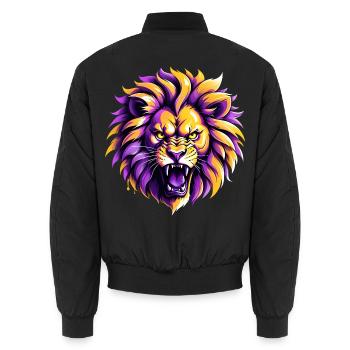 Wilder Löwe in Lila und Gelb - Unisex Bomberjacke - Schwarz - Hinten - AI Model Male 185 light (185cm)