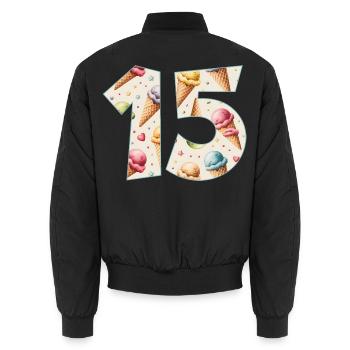 CREAM NUMBER 15 YEARS CREAM 15TH BIRTHDAY - Unisex Bomber Jacket - black - Back - AI Model Male 185 light (185cm)