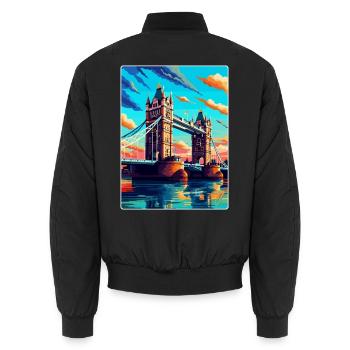 Tower Bridge England Uk Vintage Reiseposter WPA - Unisex Bomberjacke - Schwarz - Hinten - AI Model Male 185 light (185cm)