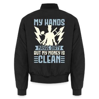 Meine Hände mögen schmutzig sein, aber mein Geld i - Unisex Bomberjacke - Schwarz - Hinten - AI Model Male 185 light (185cm)