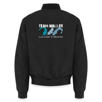 Wels angeln Waller fischen Team Waller - Unisex Bomberjacke - Schwarz - Hinten - AI Model Male 185 light (185cm)