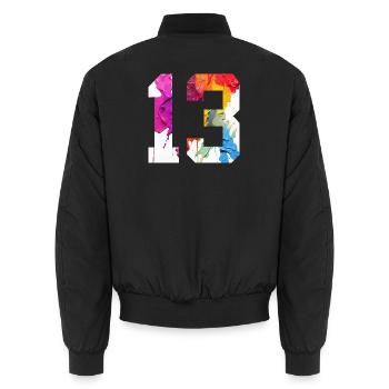 COLORED NUMBER 13 COLORFUL 13TH BIRTHDAY - Unisex Bomber Jacket - black - Back - AI Model Male 185 light (185cm)