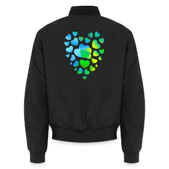 blaue Herzen viele Herzen - Unisex Bomberjacke - Schwarz - Hinten - AI Model Male 185 light (185cm)