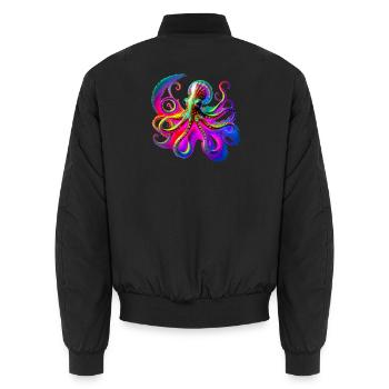 Psychedelic Neon Octopus - Unisex Bomber Jacket - black - Back - AI Model Male 185 light (185cm)