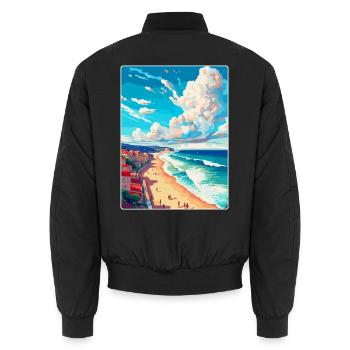 Nazare Portugal Vintage Travel Poster Souvenir WPA - Unisex Bomber Jacket - black - Back - AI Model Male 185 light (185cm)