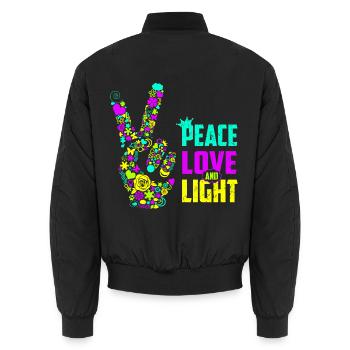 Peace Love Light Handzeichen Friedenssymbol Neon - Unisex Bomberjacke - Schwarz - Hinten - AI Model Male 185 light (185cm)