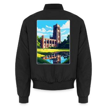 Fountains Abbey North Yorkshire Reiseposter WPA - Unisex Bomberjacke - Schwarz - Hinten - AI Model Male 185 light (185cm)