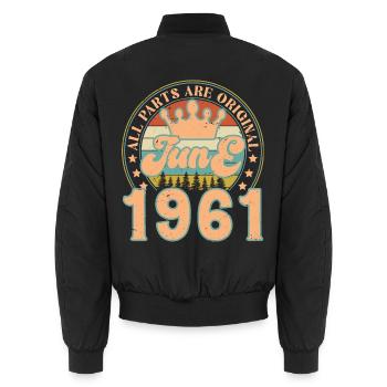 Juni 1961. Juni 1961 Geburtstagsgeschenk. Juni - Unisex Bomberjacke - Schwarz - Hinten - AI Model Male 185 light (185cm)