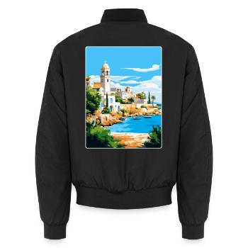 Paphos Zypern Vintage Reiseposter WPA Souvenir - Unisex Bomberjacke - Schwarz - Hinten - AI Model Male 185 light (185cm)