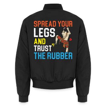 Spreiz die Beine und vertrau dem Gummi Bouldern - Unisex Bomberjacke - Schwarz - Hinten - AI Model Male 185 light (185cm)