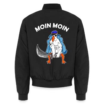 Moin Moin Möwe mit Schwert Nordsee Ostsee Seemann - Unisex Bomberjacke - Schwarz - Hinten - AI Model Male 185 light (185cm)