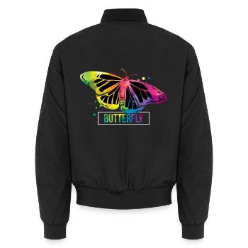 Schillernder Schmetterling Blumenwiese - Unisex Bomberjacke - Schwarz - Hinten - AI Model Male 185 light (185cm)